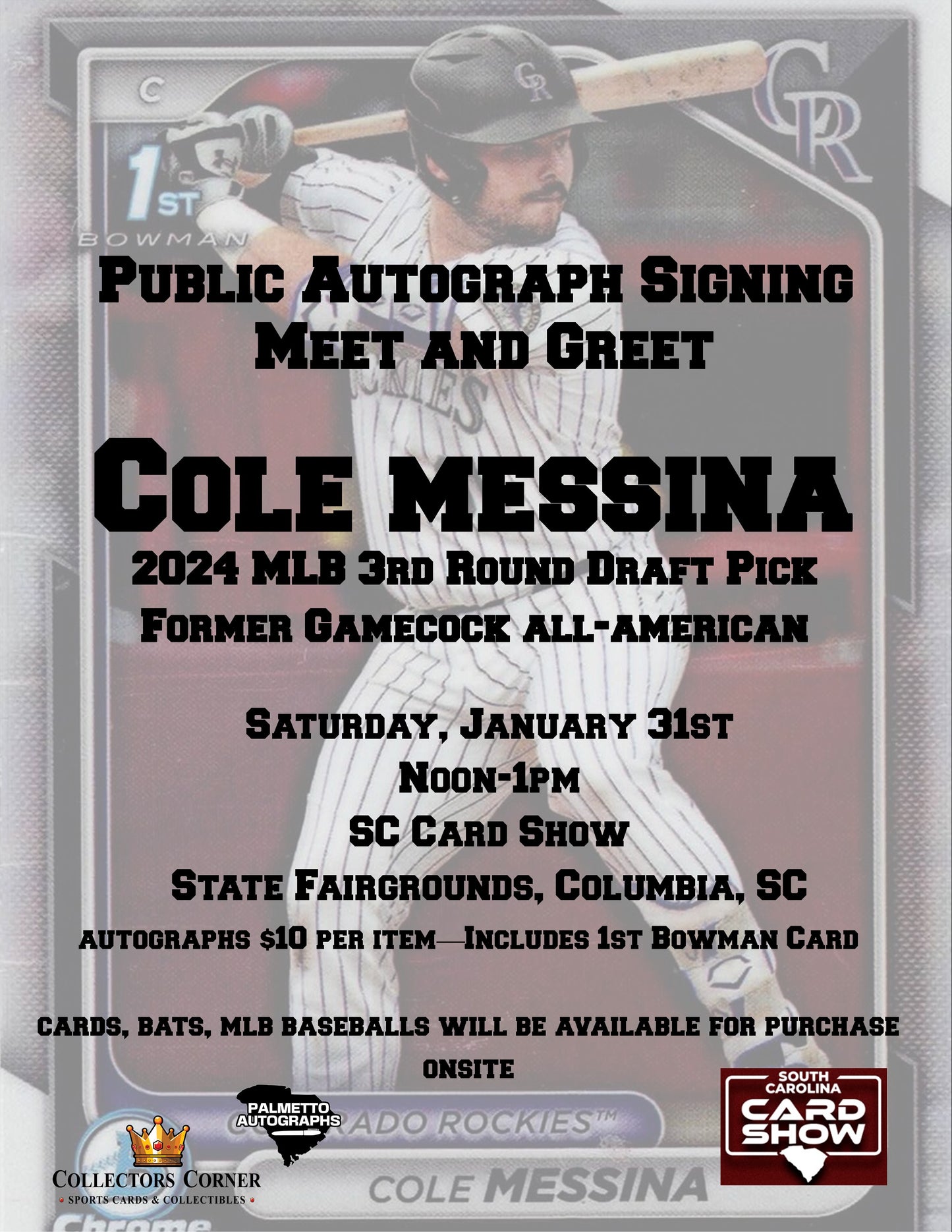 Pre-Order: MAIL ORDER Cole Messina Signed 2025 1st Bowman Card