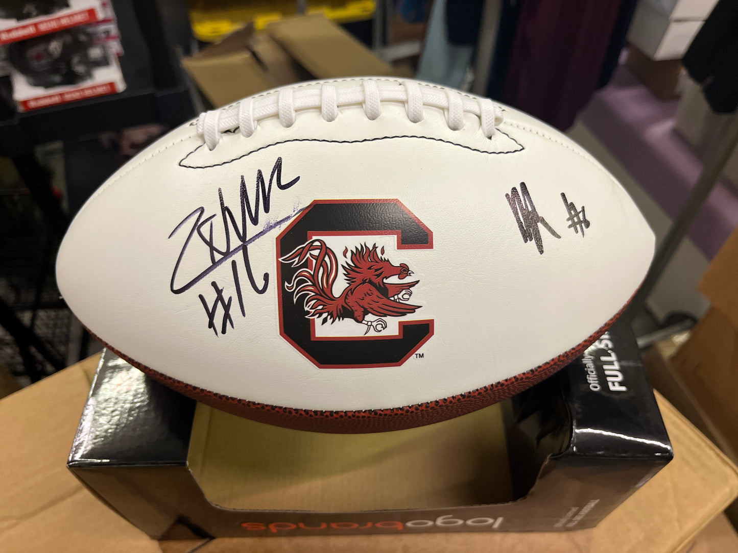 LaNorris Sellers and Dylan Stewart Autographed Full Size Football (Combo)