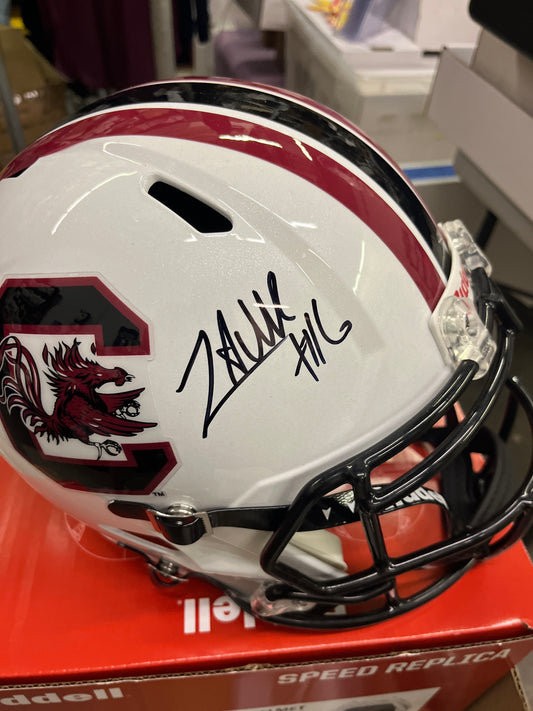 LaNorris Sellers and Dylan Stewart Autographed Full Size Helmet (Combo) (White)