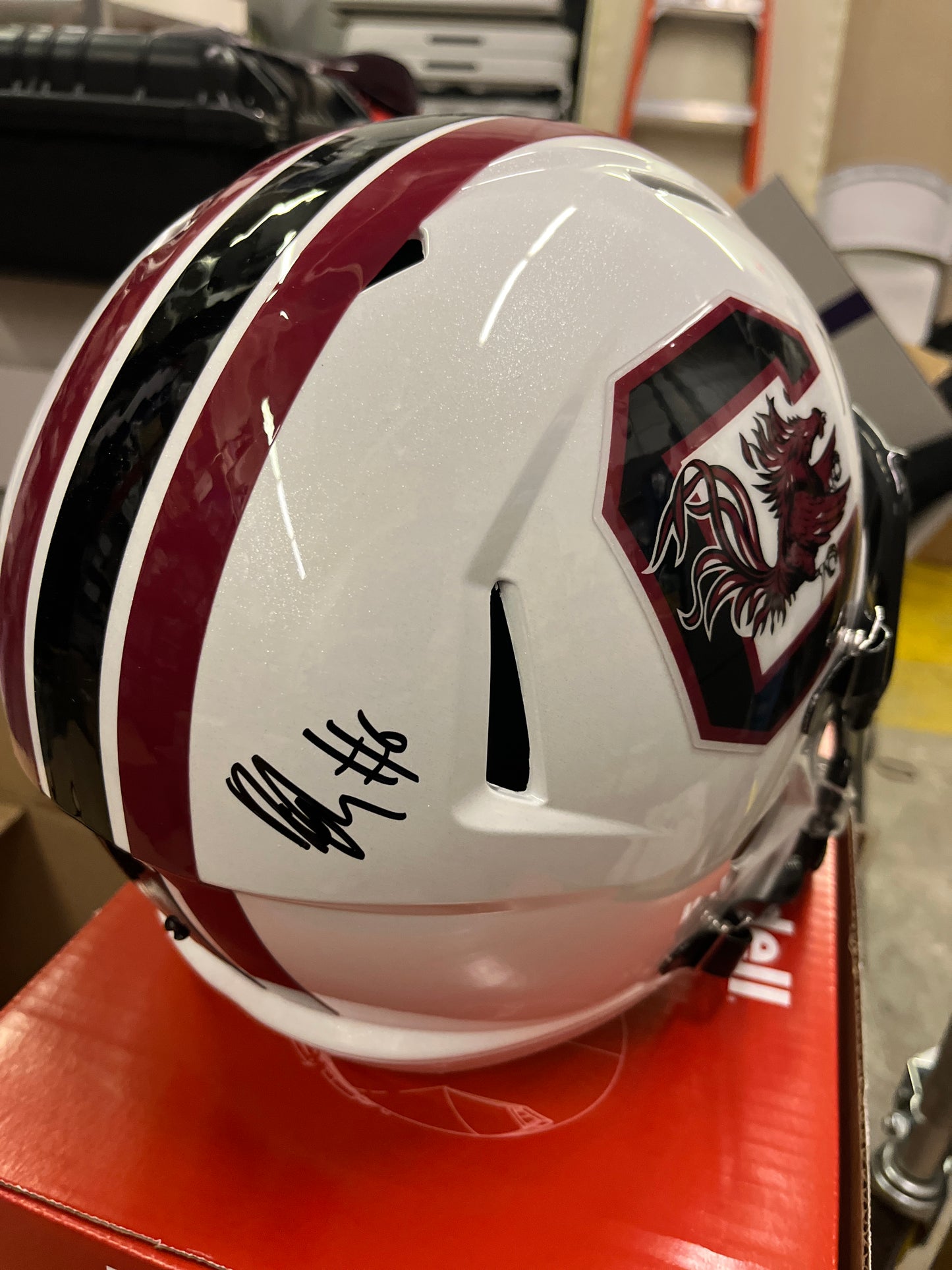 LaNorris Sellers and Dylan Stewart Autographed Full Size Helmet (Combo) (White)