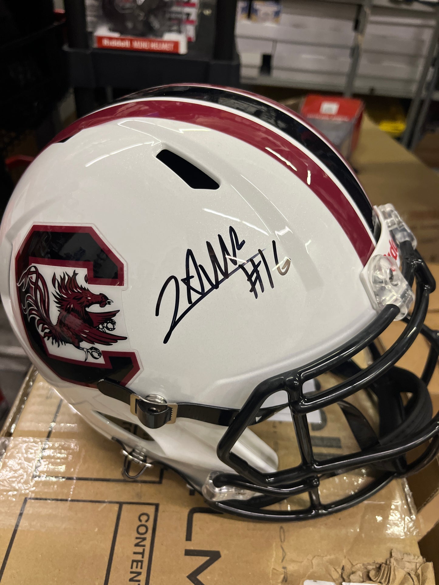 LaNorris Sellers Autographed Mini Helmet (White)