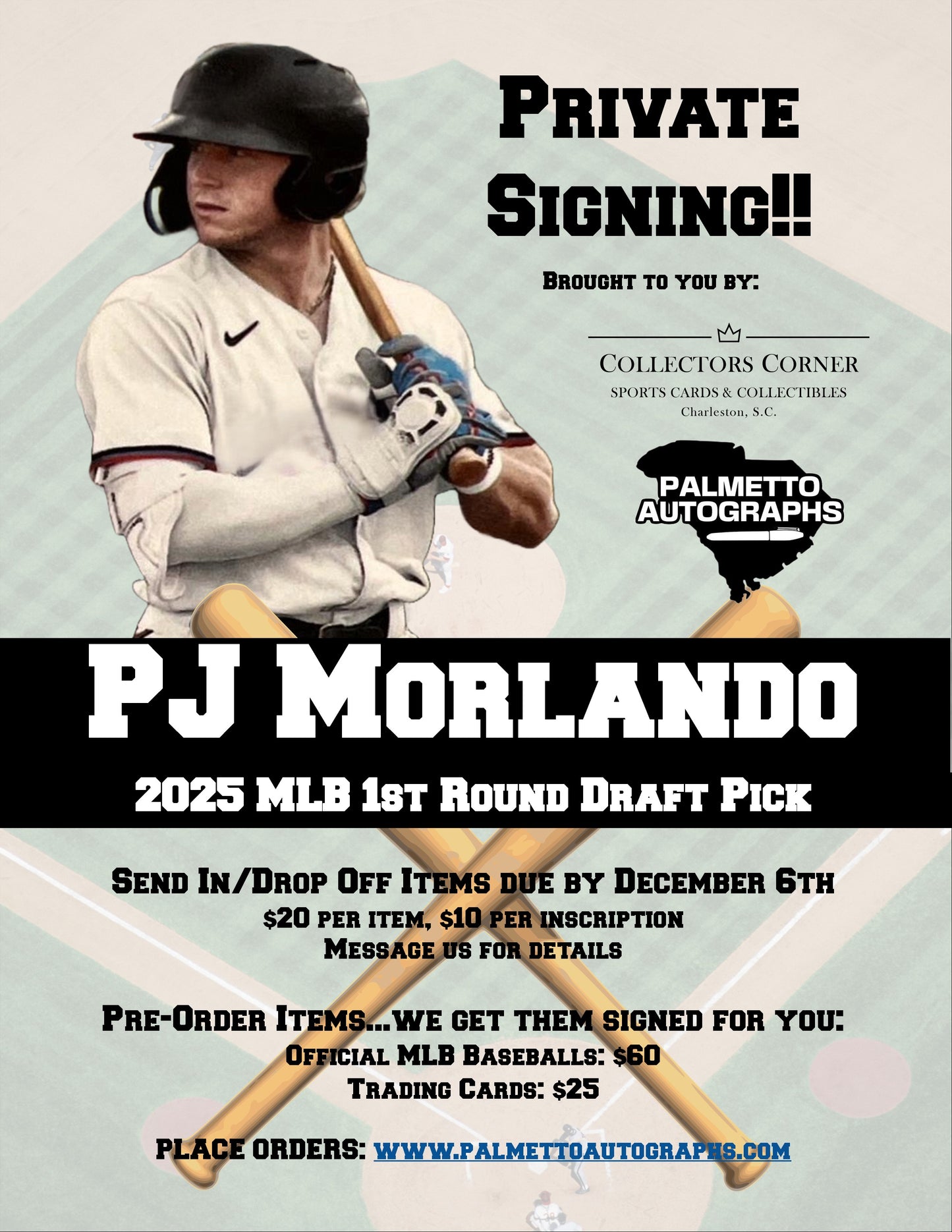 Pre-Order:  MAIL ORDER PJ Morlando Signed Baseball